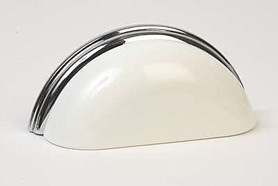 White & Polished Chrome Metal Bin Pull