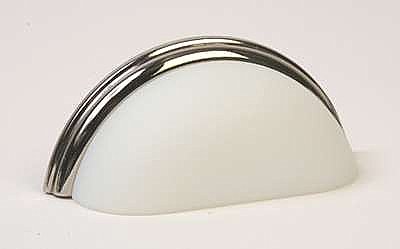 White Frosted Glass & Polished Nickel Bin Pull