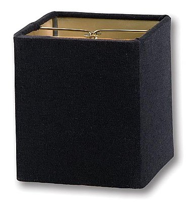 Fabric Lamp Shade, Fine Linen, Retro Square, Black, Brass Clip, Gold Satin Lining