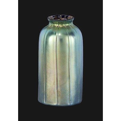 Blue Iridescent Cylinder Art Glass Shade -with Rib Optic.