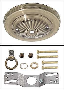 5" Antique Brass Round Light Fixture Ceiling Canopy and Hanging Kit