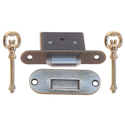 Roll Top Desk Lock, Rounded Corners, Antique Brass