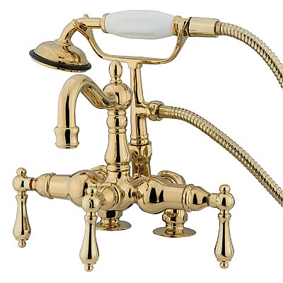 Kingston Brass CC1013T2 Vintage 3-3/8-Inch Deck Mount Clawfoot Tub Faucet with Hand Shower, Polished Brass