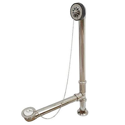 Clawfoot Tub Bath Drain and Overflow Unit - Chain and Rubber Stopper - Polished Nickel