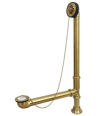 Clawfoot Tub Bath Drain and Overflow Unit - Chain and Rubber Stopper - Brushed Brass