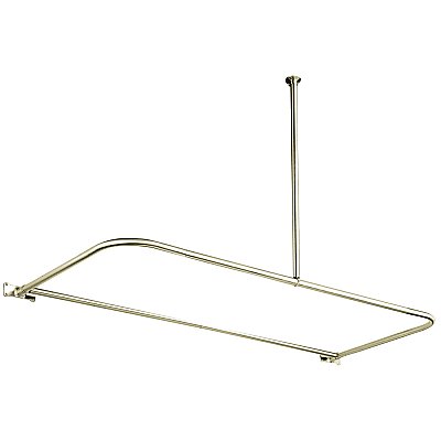 Clawfoot Bathtub Shower Enclosure D-Shaped Curtain Rod and Ceiling Support - Satin Nickel