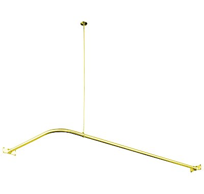 Clawfoot Bathtub Shower Enclosure L-Shaped Curtain Rod and Ceiling Support - Polished Brass