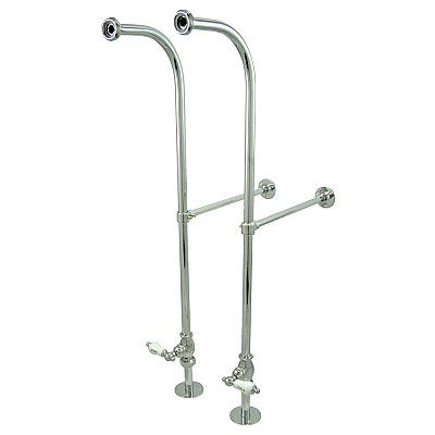 22-13/16" High Rigid Freestanding Water Supply Lines For Bathtubs with Stop Valves and Porcelain Cross Handles - Polished Chrome