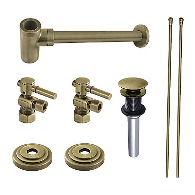 Trimscape Traditional Plumbing Sink Trim Kit with P-Trap and Drain (No Overflow) - Antique Brass