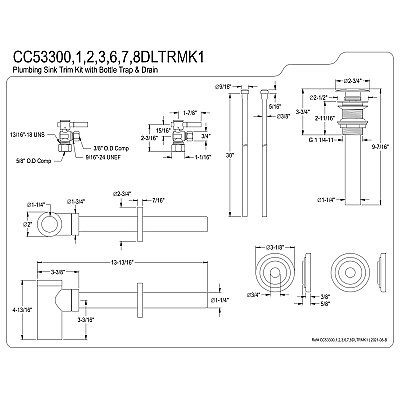 Trimscape Traditional Plumbing Sink Trim Kit with P-Trap and Drain (No Overflow) - Antique Brass