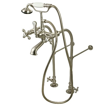 Freestanding Clawfoot Tub Faucet with Hand Shower - 7" on Center - Includes Supply Lines - Satin Nickel