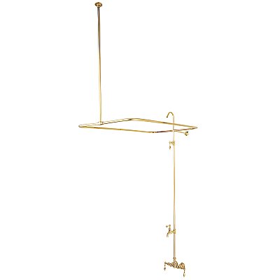 Vintage 3-3/8" Wall Mount Tub Filler Faucet and Shower Ring & Riser Kit - Polished Brass