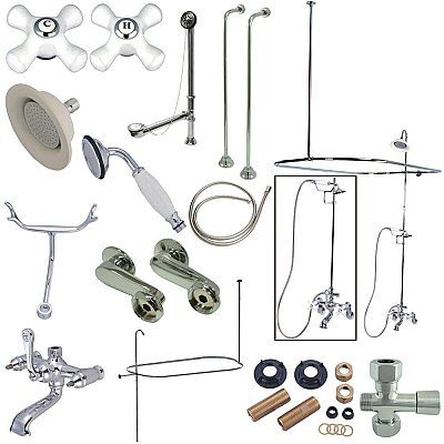 Kingston Brass CCK1141PX Vintage Clawfoot Tub Faucet Package with Shower Enclosure, Polished Chrome