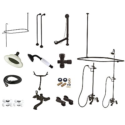 Kingston Brass CCK1145PX Vintage Clawfoot Tub Faucet Package with Shower Enclosure, Oil Rubbed Bronze