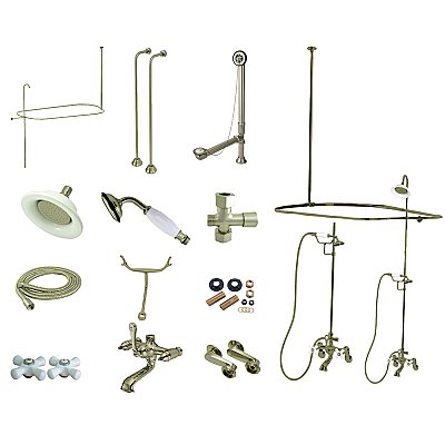 Kingston Brass CCK1148PX Vintage Clawfoot Tub Faucet Package with Shower Enclosure, Brushed Nickel