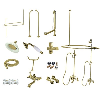 Kingston Brass CCK1187PX Vintage Clawfoot Tub Faucet Package with Shower Enclosure, Brushed Brass
