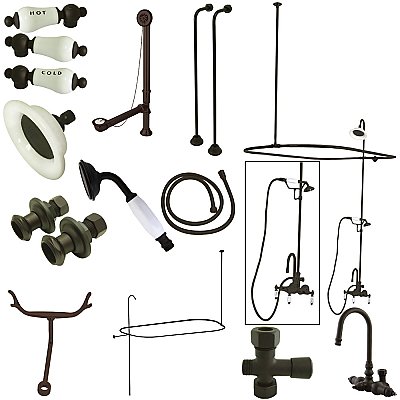 Kingston Brass CCK2145HCPL Vintage Clawfoot Tub Faucet Package with Shower Enclosure, Oil Rubbed Bronze