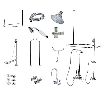 Kingston Brass CCK2181AL Vintage High Arc Gooseneck Clawfoot Tub Faucet Package, Polished Chrome