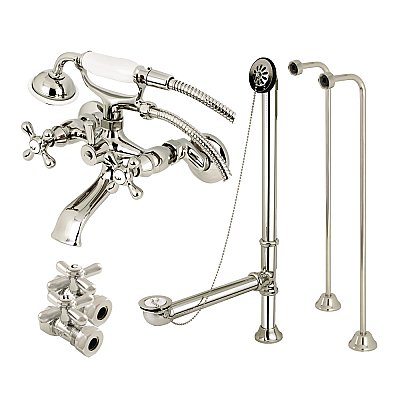 Kingston Brass CCK265PN Vintage Wall Mount Clawfoot Faucet Package, Polished Nickel