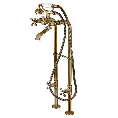 Kingston Brass CCK266K3 Kingston Freestanding Tub Faucet with Supply Line and Stop Valve, Antique Brass