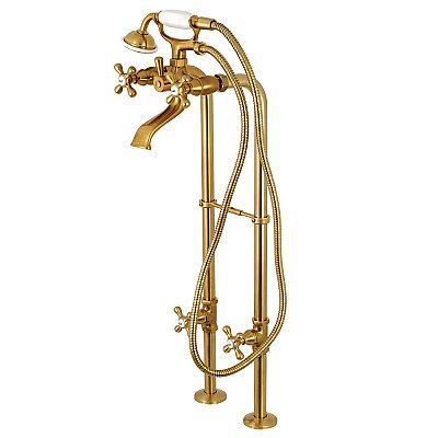Kingston Brass CCK266K7 Kingston Freestanding Tub Faucet with Supply Line and Stop Valve, Brushed Brass