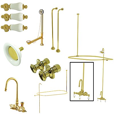 Kingston Brass CCK4142PL Vintage Gooseneck Clawfoot Tub Faucet Package, Polished Brass