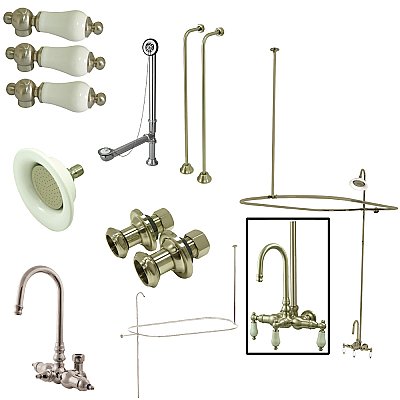 Kingston Brass CCK4148PL Vintage Gooseneck Clawfoot Tub Faucet Package, Brushed Nickel
