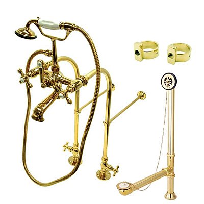 Kingston Brass CCK5172AX Vintage Freestanding Clawfoot Tub Faucet Combo, Polished Brass