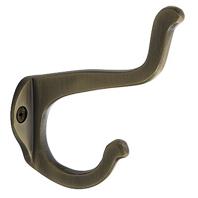 Solid Brass Schoolhouse Coat Hook, Antique Brass