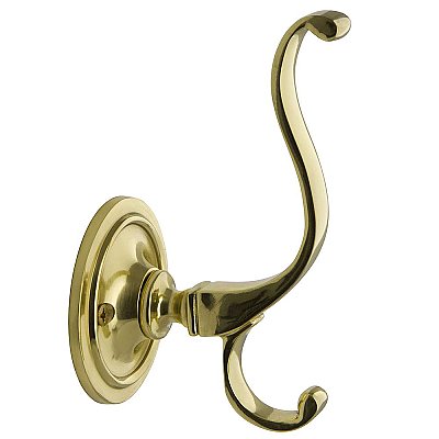 Plain Solid Brass Coat Hook, Unlacquered Brass