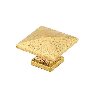 Arts & Crafts Collection Hammered 1" Square Knob - Satin Brass