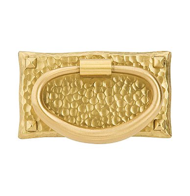 Arts & Crafts Collection Hammered Oval Ring Pull - Satin Brass