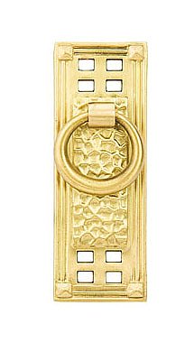 Arts & Crafts Collection Hammered Vertical Ring Pull - Satin Brass