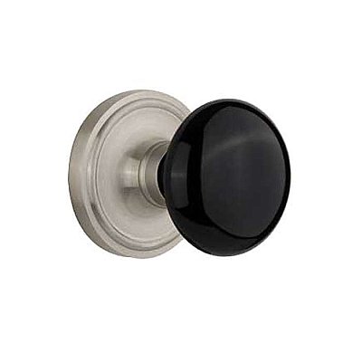 Complete Door Hardware Set - with Classic Rosette with Black Porcelain Knob