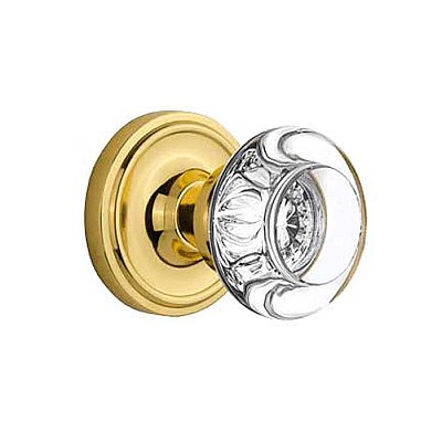 Complete Door Hardware Set - with Classic Rosette with Round Clear Crystal Knob