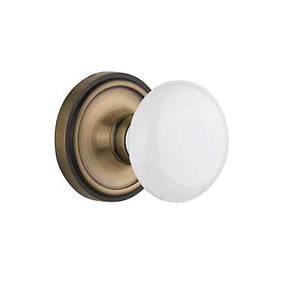 Complete Door Hardware Set - with Classic Rosette with White Porcelain Knob