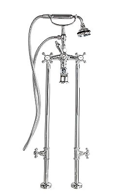 Freestanding Tub Filler / Faucet with Metal Hand Shower and Supply Lines with Shut-Off Valves - 6" on Center