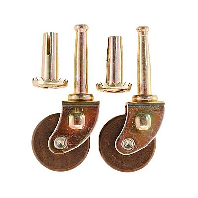 Pair of Wooden Wheel Furniture Casters - Dark Wood - Small