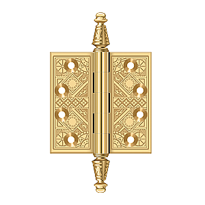 Ornate Steeple Tip Solid Brass Door Hinge Pair - 3-1/2" x 3-1/2"