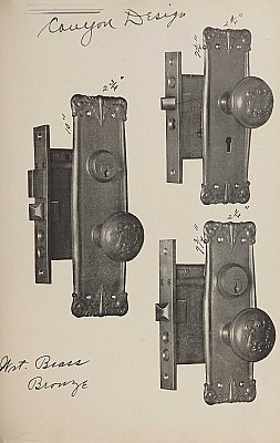 Antique Colonial Revival Wrought Brass Plated Door Plate in "Canyon" Design by Chantrell Hardware - Circa 1909