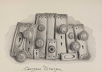 Antique Colonial Revival Wrought Brass Plated Door Plate in "Canyon" Design by Chantrell Hardware - Circa 1909
