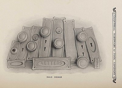 Antique Colonial Revival Wrought Brass Plated Door Plate in "Dale" Design by Chantrell Hardware - Circa 1909