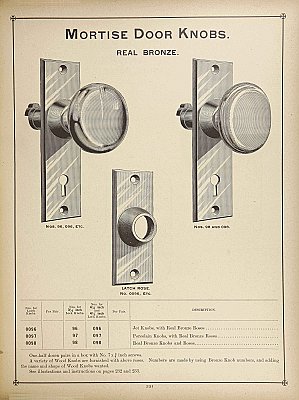 Antique Cast Bronze and Oak Wood Door Knob and Plate Set by Chicago Hardware Co. - Circa 1888
