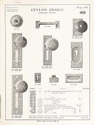 Antique Wrought Bronze Pocket Door Flush Escutcheon Cup Pulls in "Ceylon" Design by P. & F. Corbin - Circa 1905