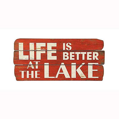 "Life Is Better at the Lake" MDF Rustic Wall Plaque - Red