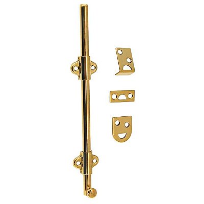 8" Surface Door Bolt, Polished Brass