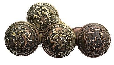 Antique Wrought Bronze "De Bercy" Design Door Knob Pair by Russell & Erwin - Circa 1894