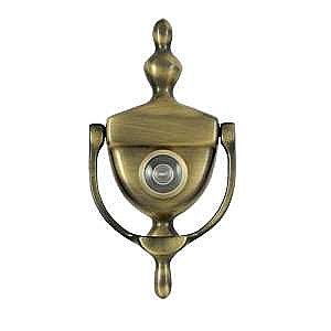 Solid Brass Door Knocker with Viewer, 3-3/4" on Center