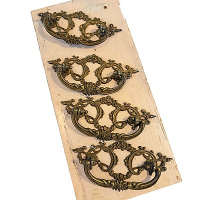 Antique French Renaissance Brass Drawer Pulls w/Bail - Set of 4 - Circa 1880