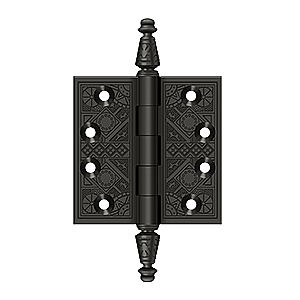 Ornate Steeple Tip Solid Brass Door Hinge Pair - 3-1/2" x 3-1/2"